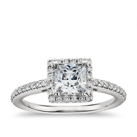 Radiant Cut Halo Diamond Engagement Ring in 14K White Gold